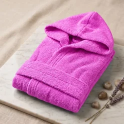 Accappatoio bambino in spugna con cappuccio fuxia