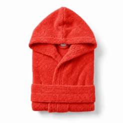 Accappatoio bambino in spugna con cappuccio rosso