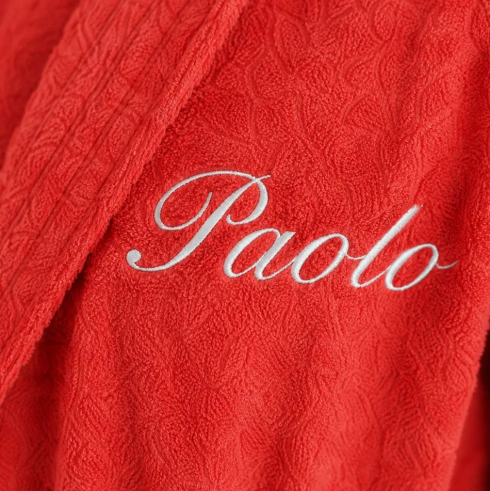 Accappatoio bambino in spugna con cappuccio rosso