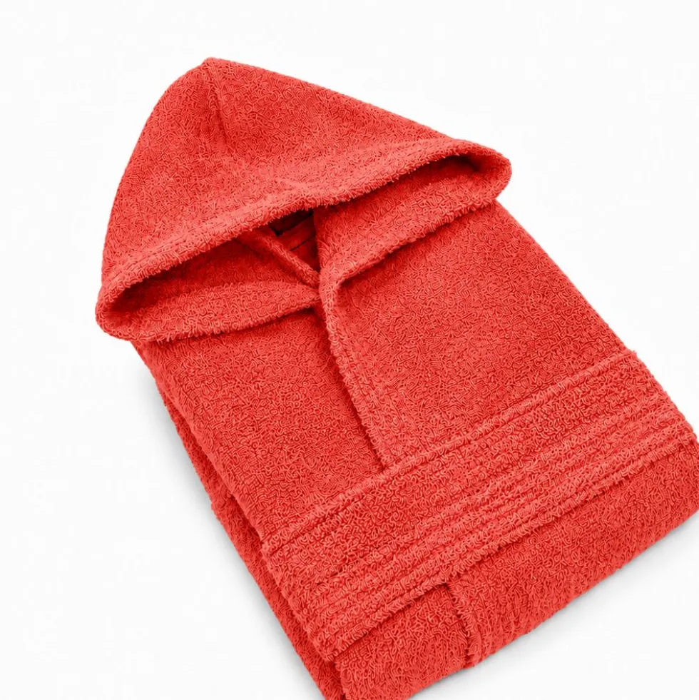 Accappatoio bambino in spugna con cappuccio rosso