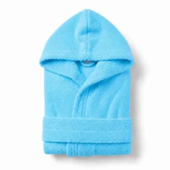 Accappatoio bambino in spugna con cappuccio turchese