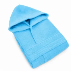 Accappatoio bambino in spugna con cappuccio turchese