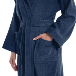 Accappatoio Con Cappuccio Caleffi in Spugna Minorca Indigo