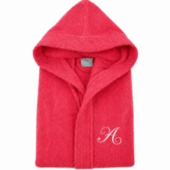 Accappatoio con cappuccio chicco di riso Rosso Fragola