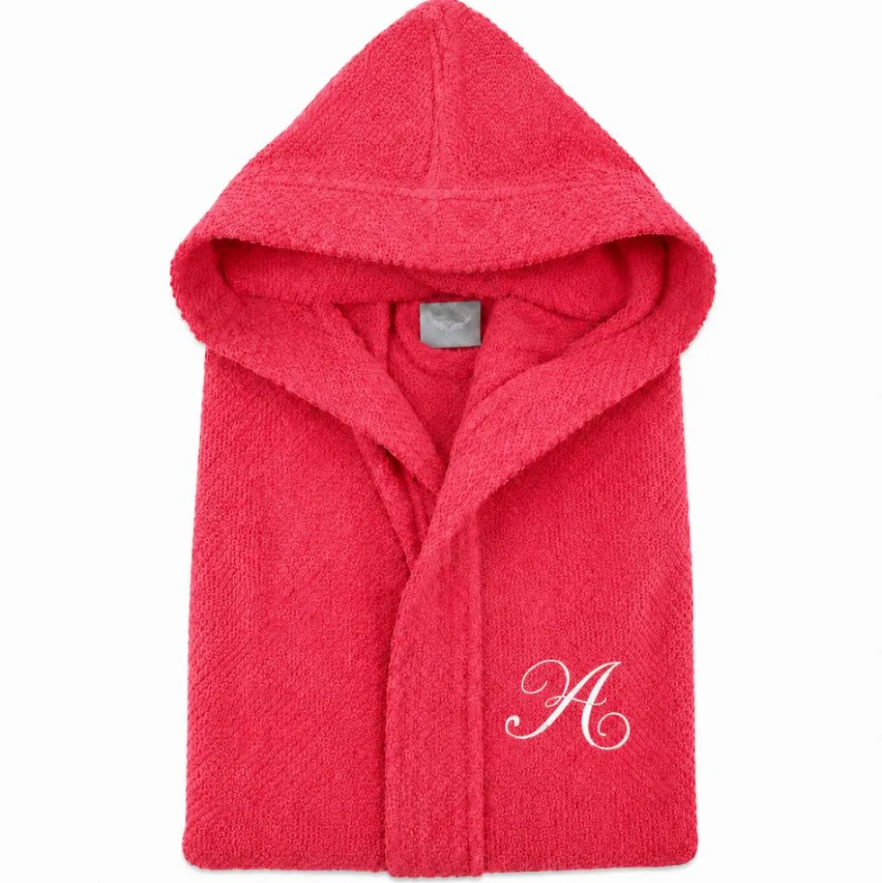 Accappatoio con cappuccio chicco di riso Rosso Fragola
