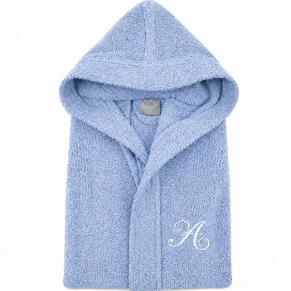 Accappatoio con cappuccio chicco di riso Azzurro Cielo