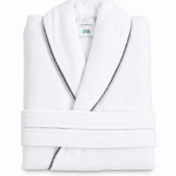 Accappatoio in Spugna Cimato Scialle con piping Bianco