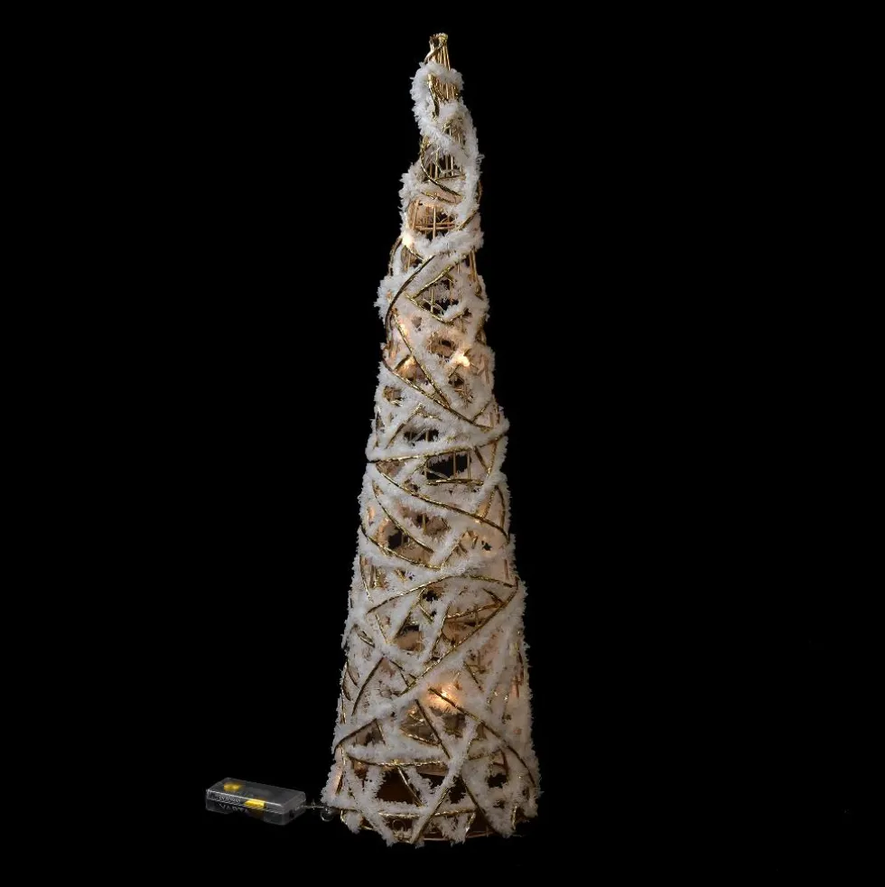 Albero Cono Bianco/Oro con Luci Led