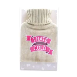 Borsa dell'acqua calda con federa in tessuto e ricamo I Hate Cold