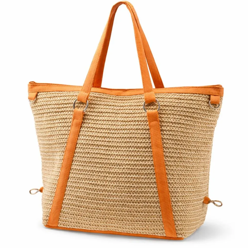 Borsa in Paglia e Tessuto Arancio