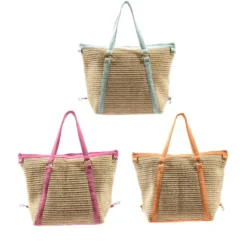 Borsa in Paglia e Tessuto Arancio
