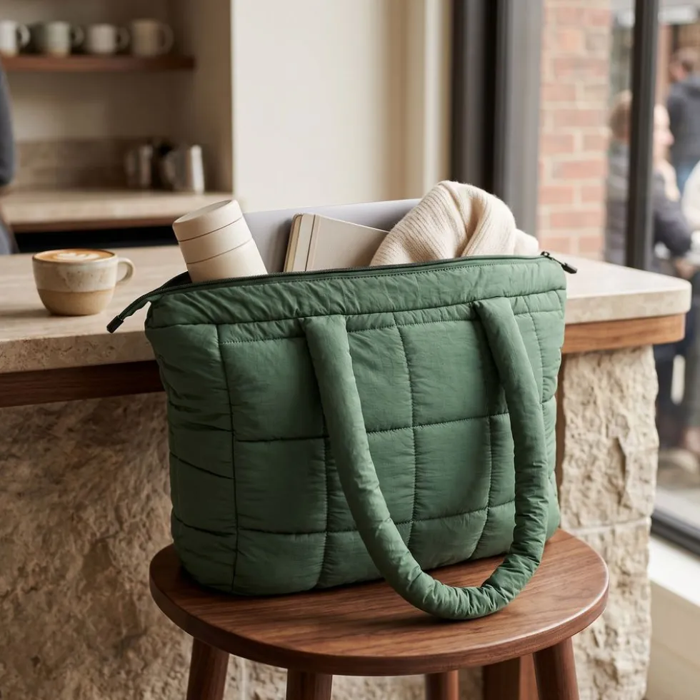 Borsa Tote trapuntata puffer Louise Verde