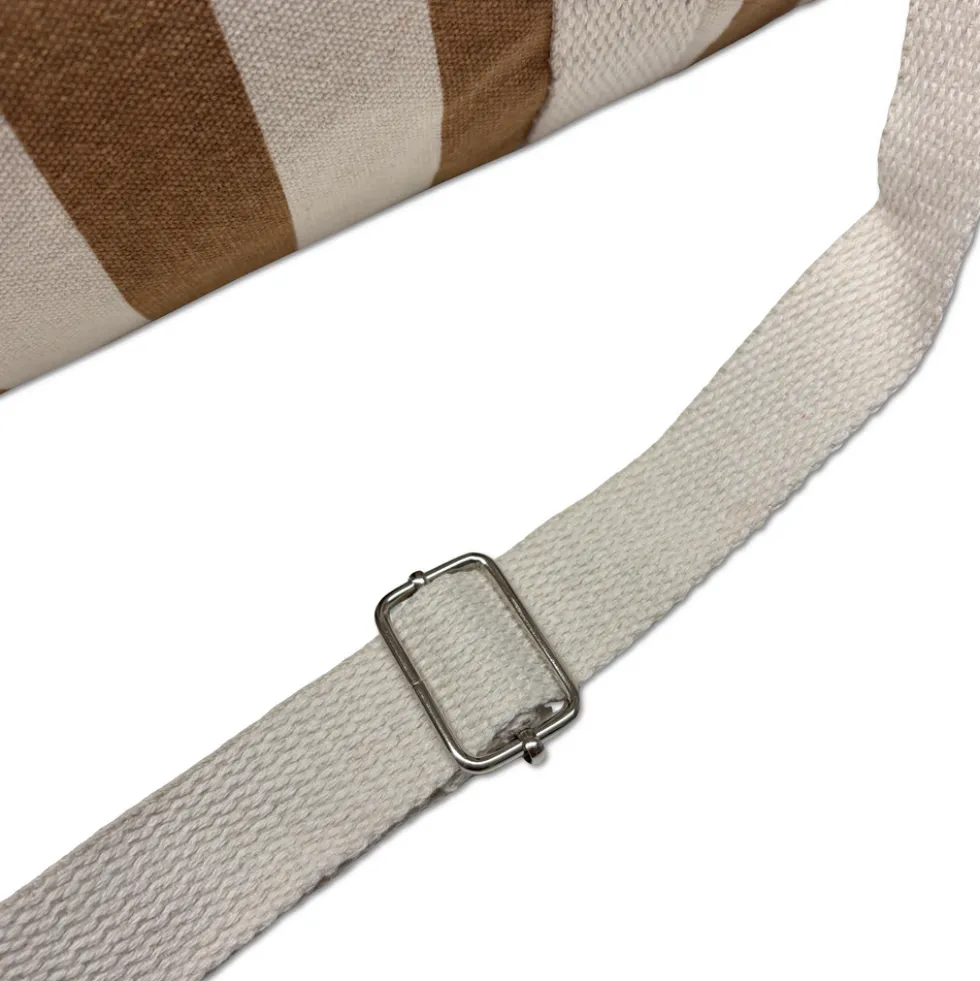 Borsone in Tessuto a Righe beige con Manici e Tracolla
