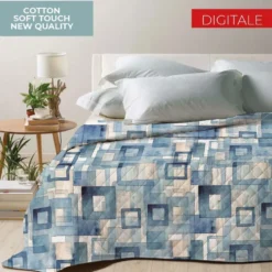 Boutis Trapuntino mezzastagione Stampa Digitale Monì Blu Piazza e mezzo