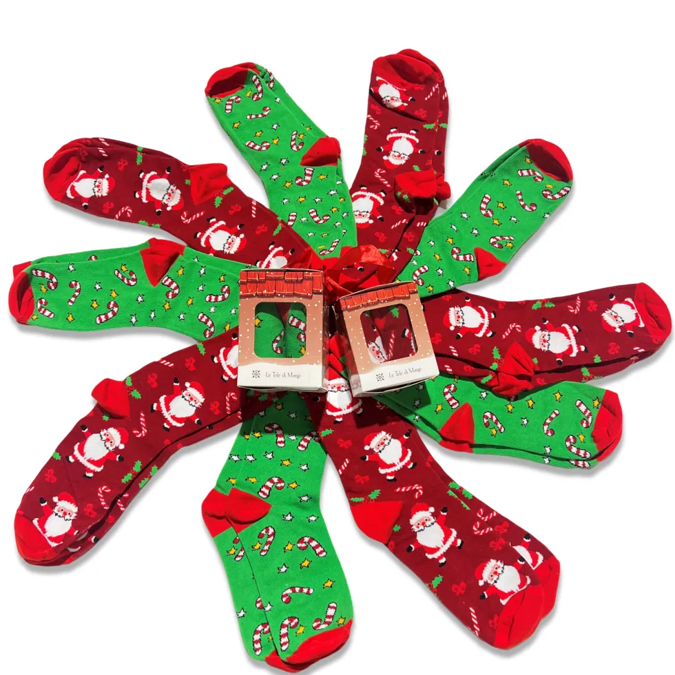 Box 6 Set 2 Paia Calze Natalizie Babbo e Dolciumi