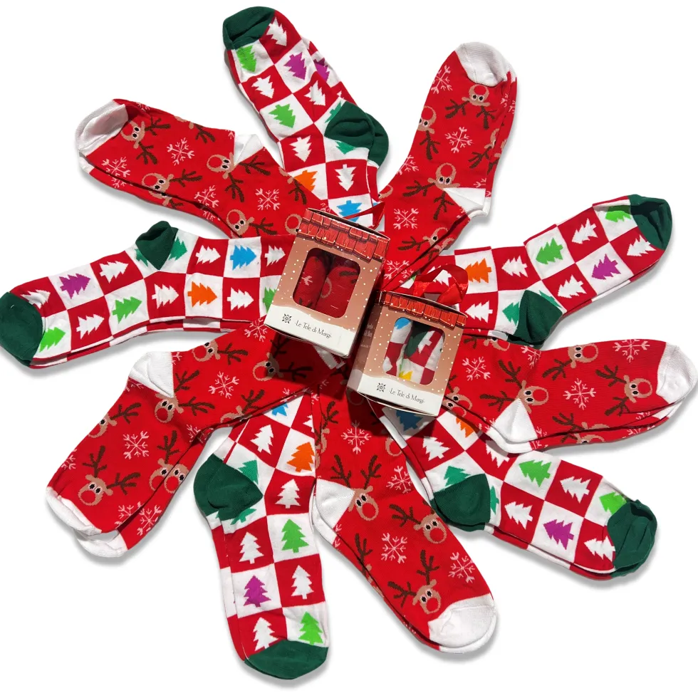 Box 6 Set 2 Paia Calze Natalizie Renne e Alberelli