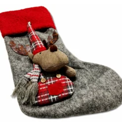 Calza di natale Renna grigia bordo rosso