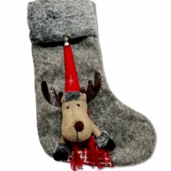 Calza di natale Renna grigia bordo grigio