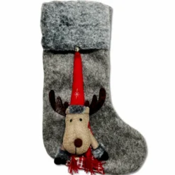 Calza di natale Renna grigia bordo grigio