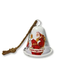 Campana in metallo Babbo Natale bianca