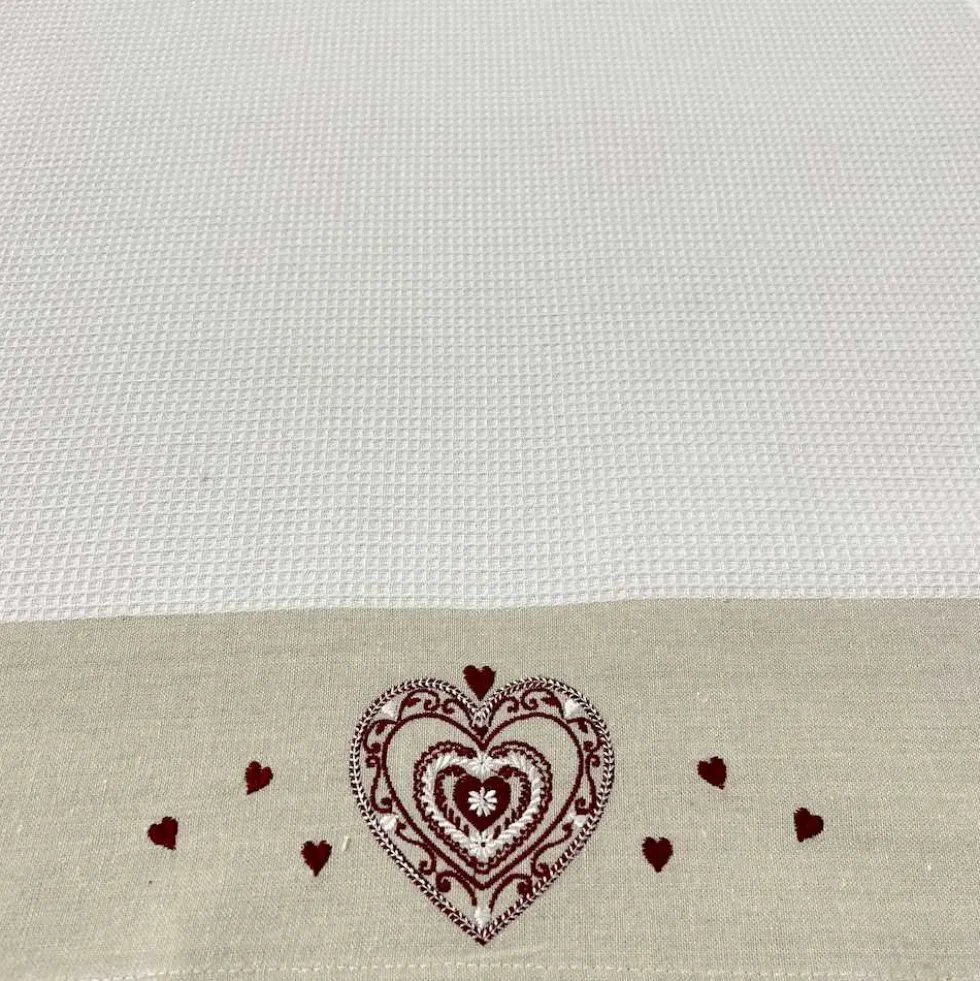 Canovaccio nido d' ape balza ricamata Cuore Bordato Edelweiss