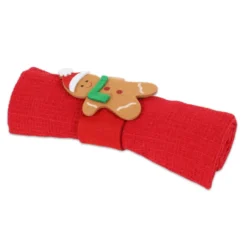 Canovaccio nido d'ape Navidad con Portatovagliolo in Feltro Pan di Zenzero