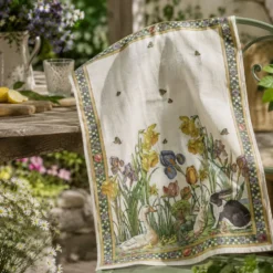 Canovaccio Tessitura Toscana Bunny Garden Giallo 100% Lino