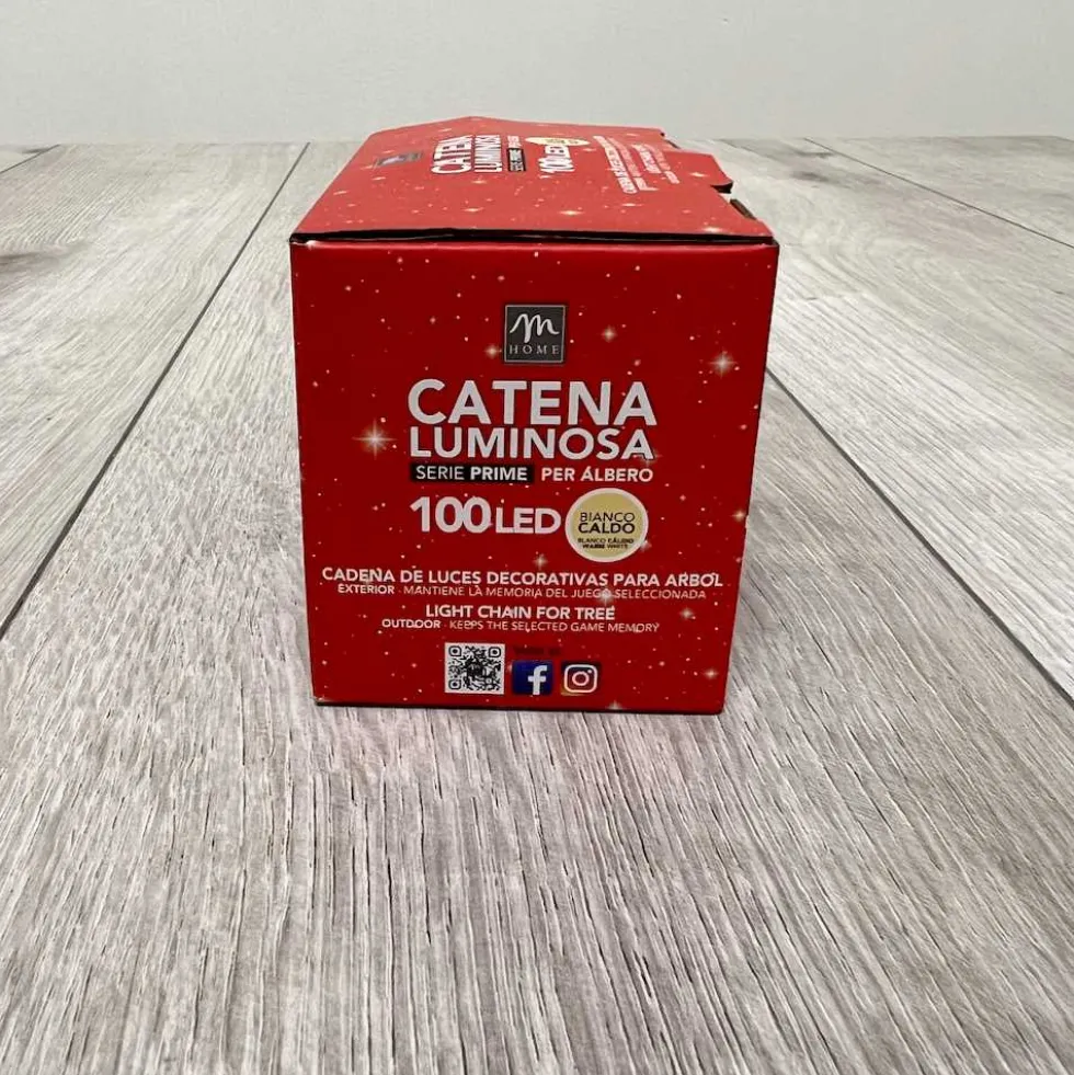 Catena Luminosa interno/esterno bianco caldo 100 led filo verde