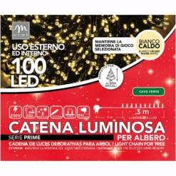 Catena Luminosa interno/esterno bianco caldo 100 led filo verde