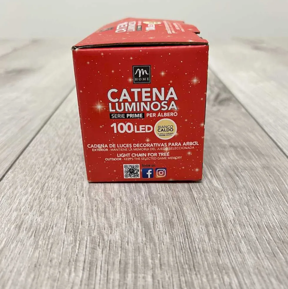 Catena luminosa interno/esterno bianco caldo 100 led filo bianco