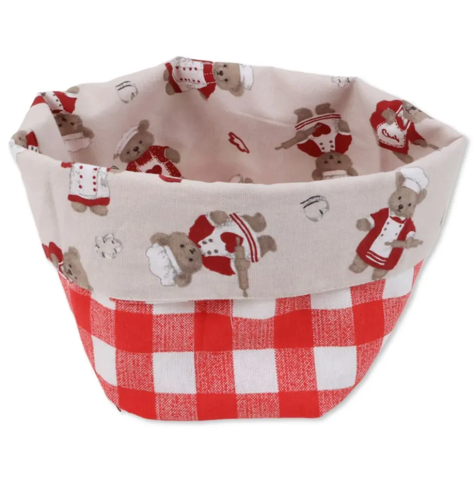 Cestino Portapane in Cotone Doubleface Orsetti Cuore fondo Beige