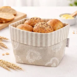 Cestino Portapane in Cotone Doubleface Cuori fondo Beige