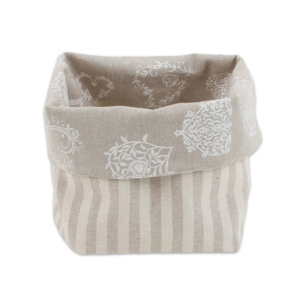 Cestino Portapane in Cotone Doubleface Cuori fondo Beige