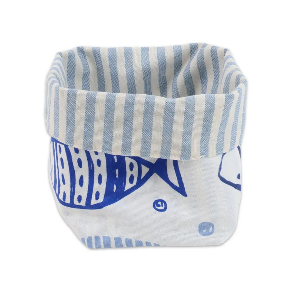 Cestino Portapane in Cotone Doubleface Pesci Blu