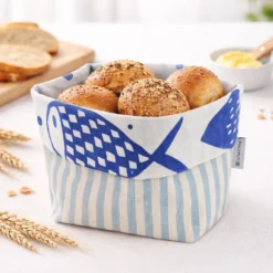 Cestino Portapane in Cotone Doubleface Pesci Blu