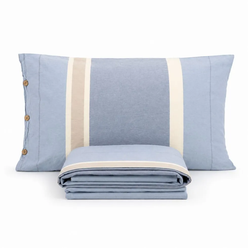 Completo Copripiumino Stone Washed Matilde Blu Matrimoniale DIS. 80