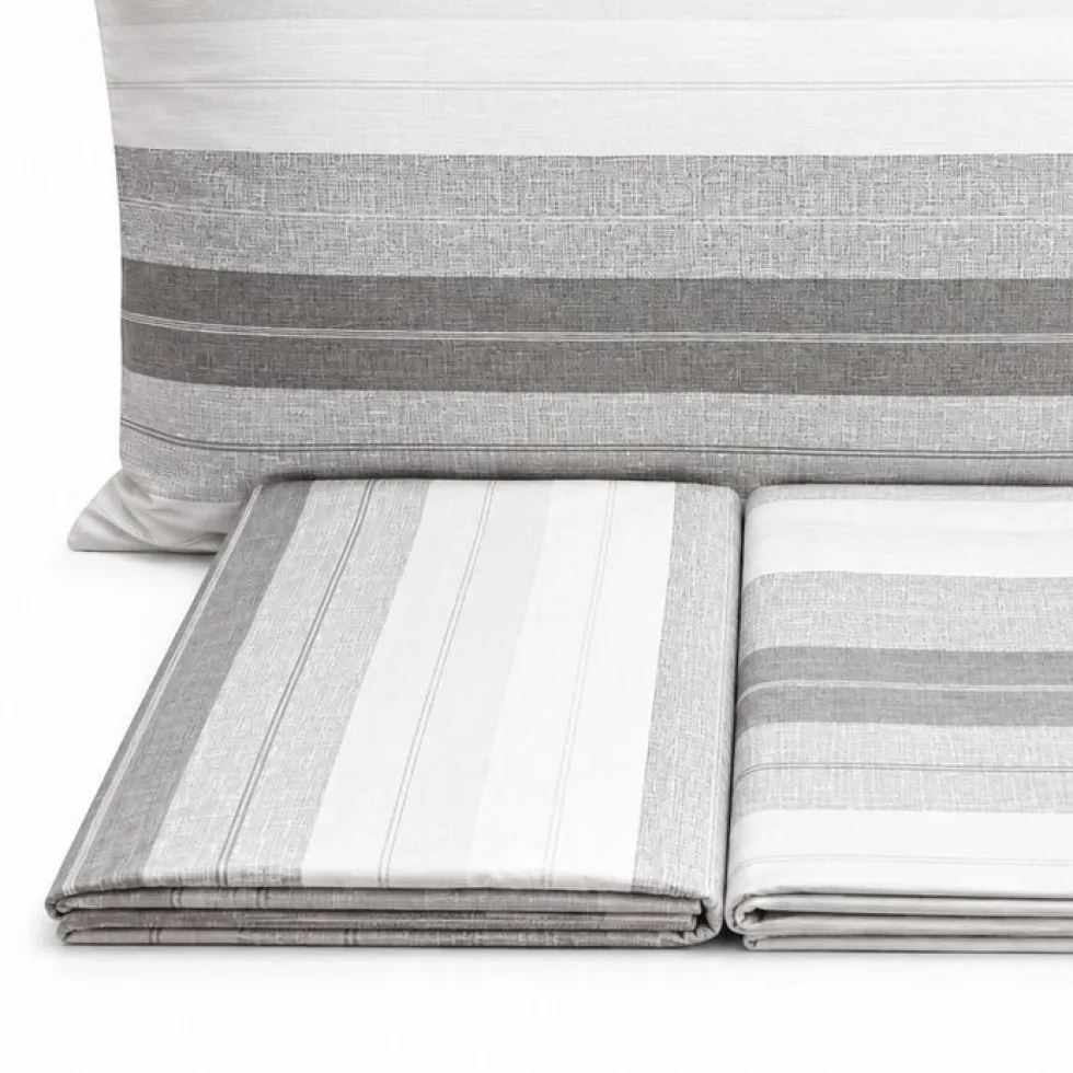 Completo Lenzuola Atena Riga Degradè grigio Lino matrimoniale