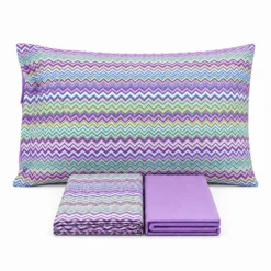 Completo Lenzuola Baia zig zag Viola Piazza e mezzo