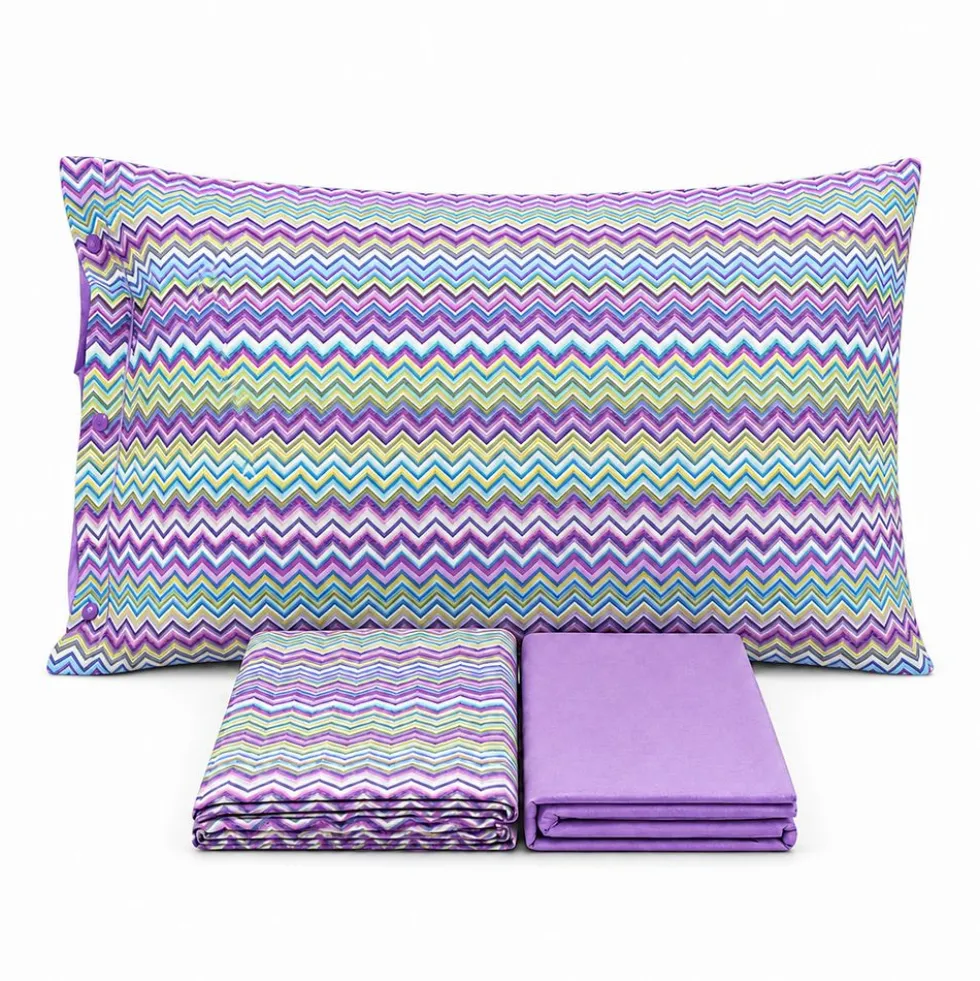Completo Lenzuola Baia zig zag Viola Piazza e mezzo