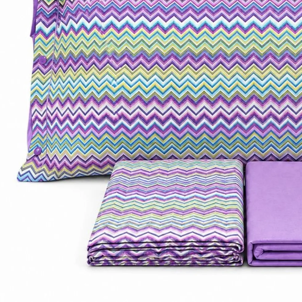 Completo Lenzuola Baia zig zag Viola Piazza e mezzo