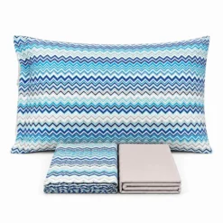 Completo Lenzuola Baia Zig Zag azzurro piazza e mezzo