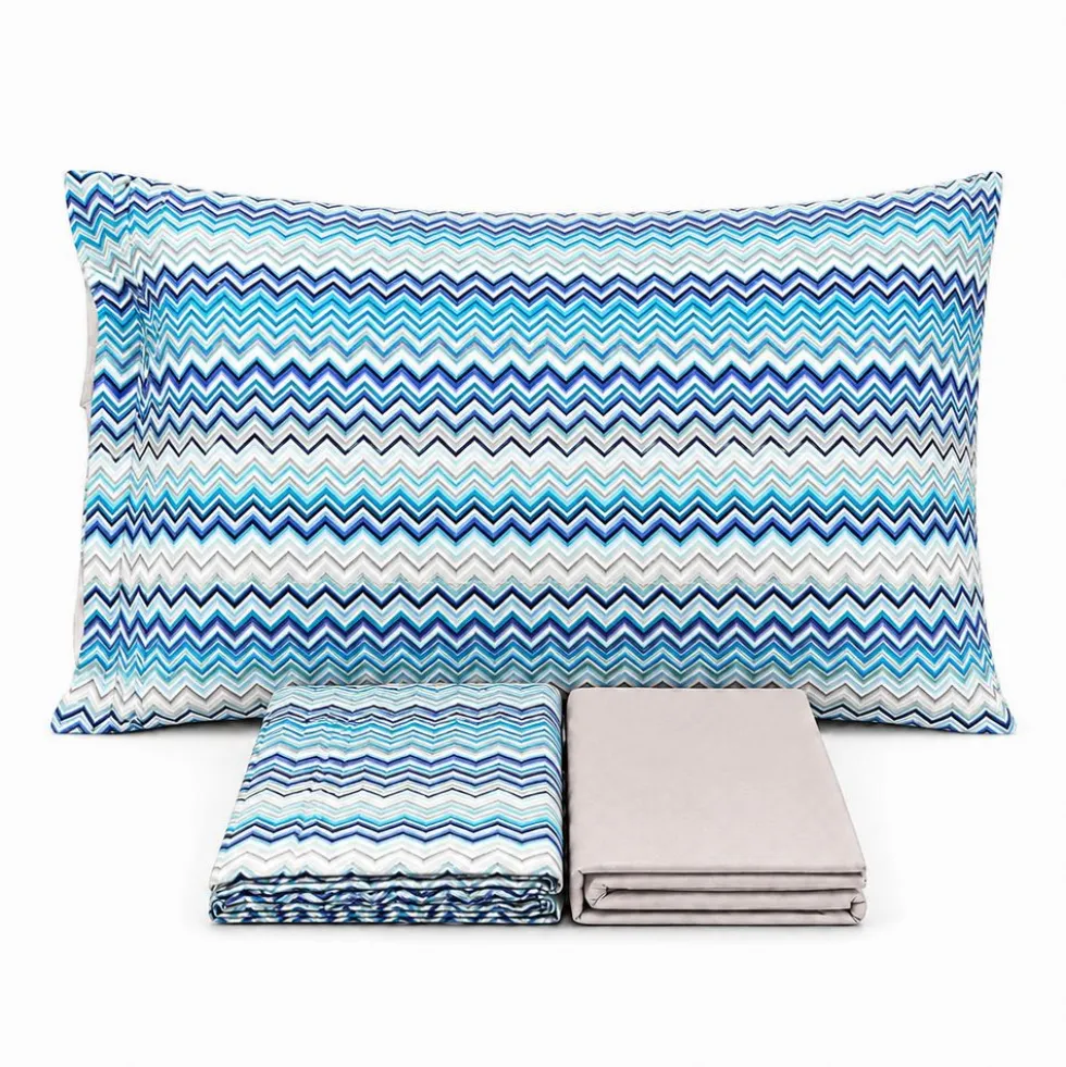 Completo Lenzuola Baia Zig Zag azzurro matrimoniale