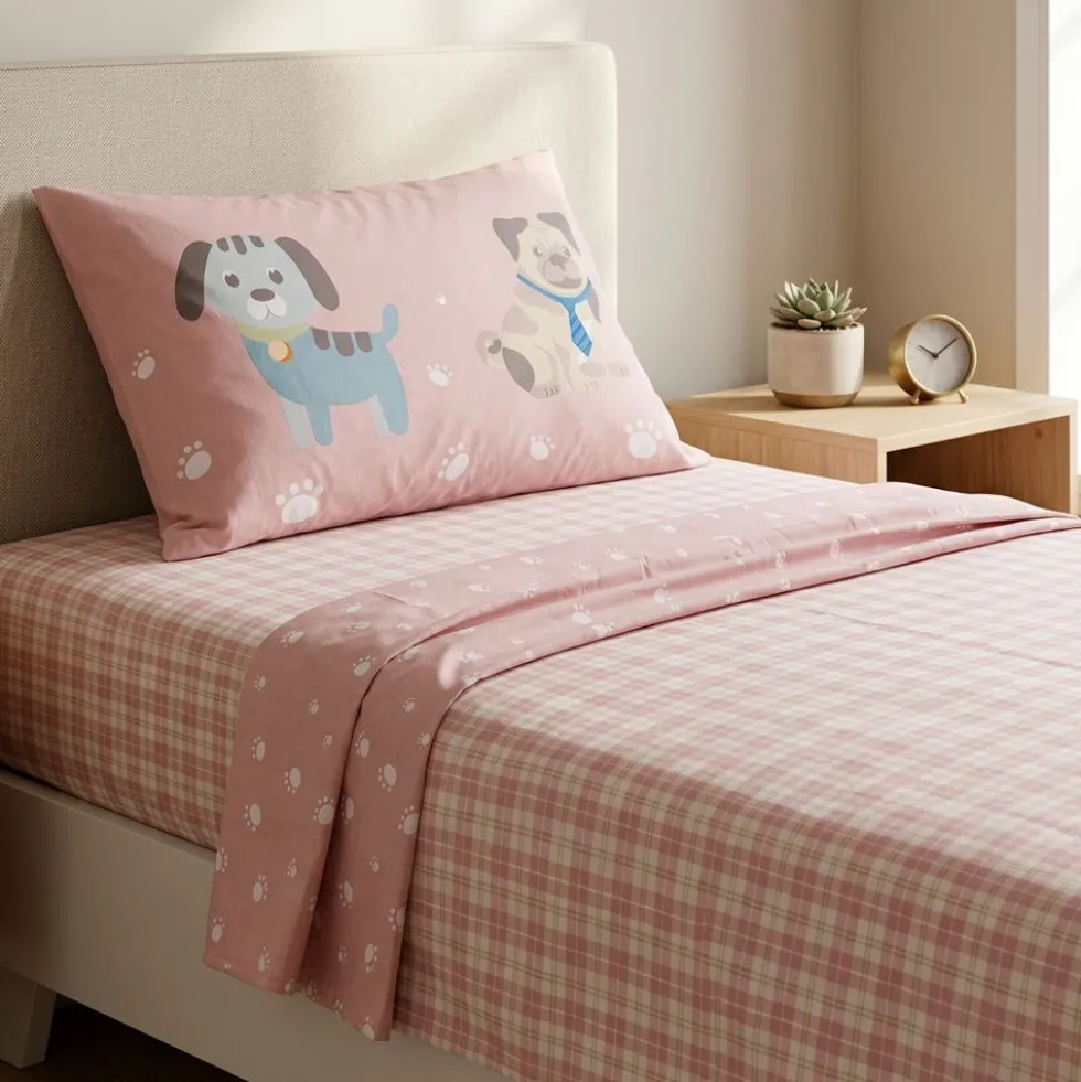 Completo Lenzuola Caleffi Cuccioli Rosa Singolo