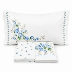 Completo Lenzuola Cloe rose azzurre piazza e mezzo