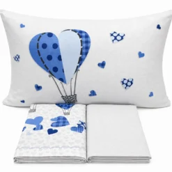 Completo Lenzuola Cuori a mongolfiera azzurro Singolo