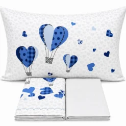 Completo Lenzuola Cuori a mongolfiera azzurro Piazza e mezzo