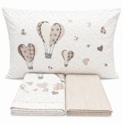 Completo Lenzuola Cuori a mongolfiera beige Piazza e mezzo