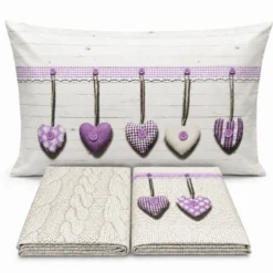 Completo Lenzuola Cuori appesi lilla Matrimoniale