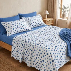 Completo Lenzuola Dandy pois azzurro Piazza e mezzo