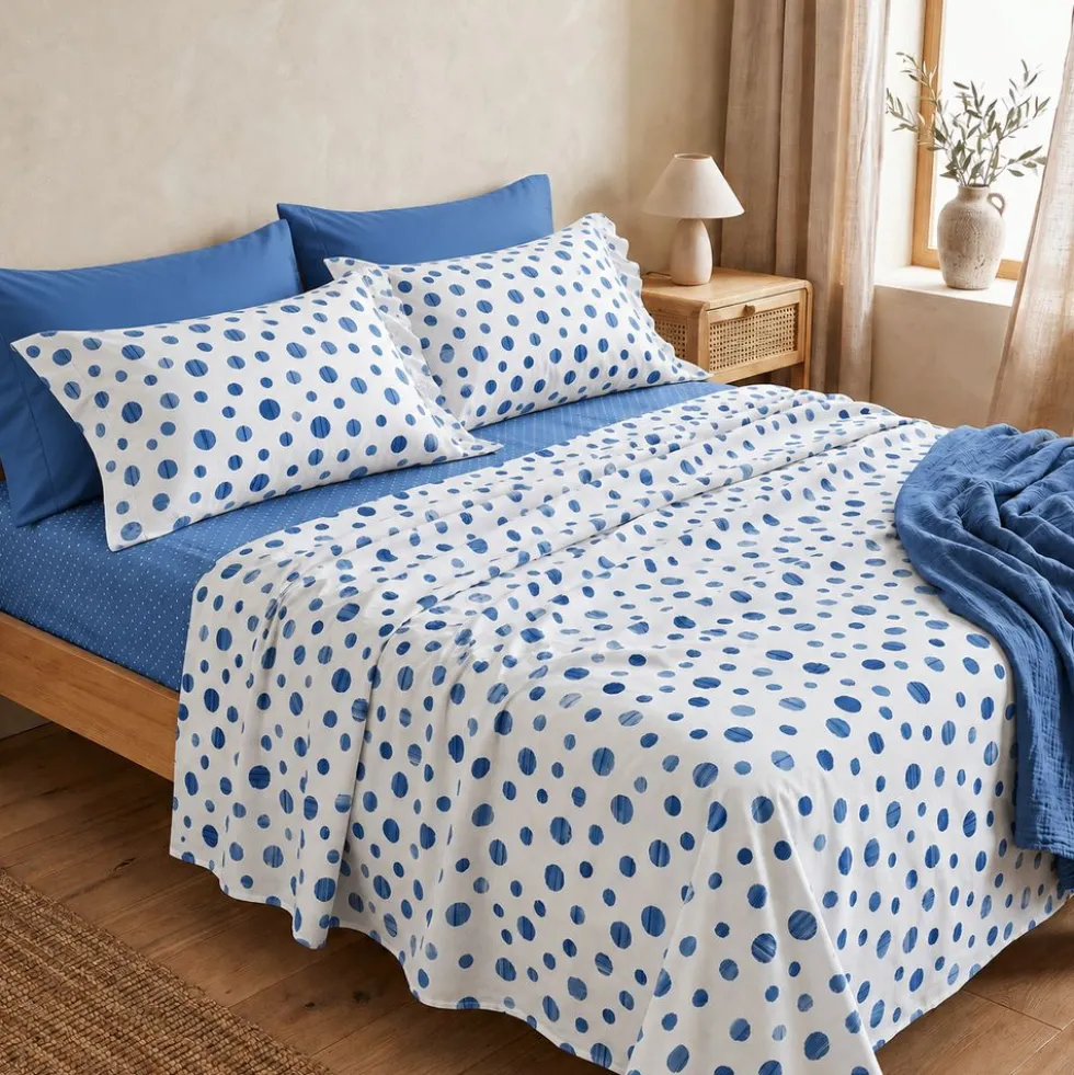 Completo Lenzuola Dandy pois azzurro Matrimoniale